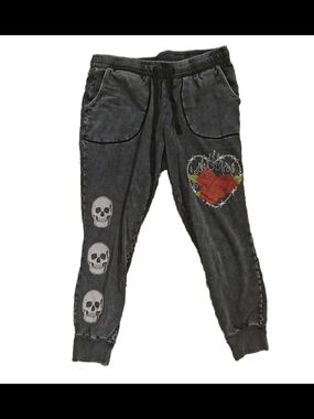 Lovesick By Torrid Black Joggers with Skull and Flaming Rose Heart Graphics